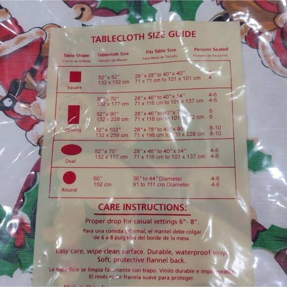Vintage Ashley Taylor Flannel Backed Vinyl Tablecloth Oblong 52 X 70 Santa Holly - Picture 4 of 5